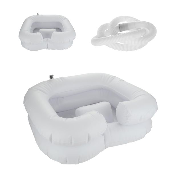 LDHHYH 2pcs Portable Inflatable Hair Wash Shampoo Basin,Hair Washing Basin for Disabled with Built-in Head Pillow and Drain Pipe for Elderly, Disabled,Bedridden, Hospital or at Home