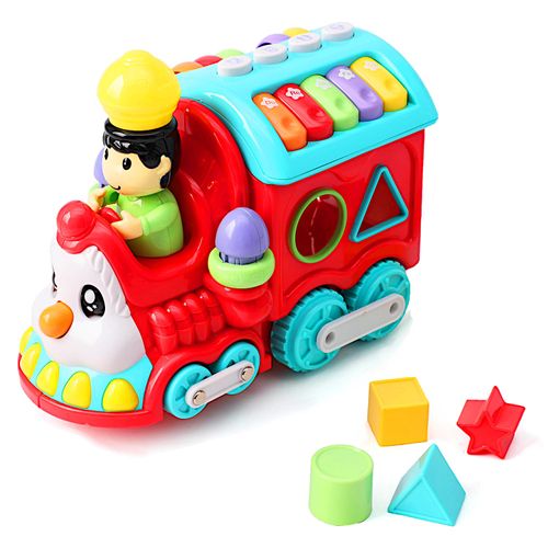 POCO DIVO Toddler Learning Train, Facial Musical Locomotive Rolling Engine, Kids Flash Rail Cargo, Baby Cartoon Push Carriage, Boys Girls Early Education Toy for Piano Animal-Sound Shape Color Count