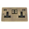 Antique Brass Flat USB Socket 2 Gang Black Insert Metal Rocker Switch (2100mA)