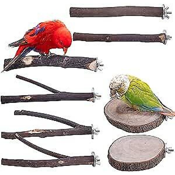 8 PCS Natural Wood Bird Perch Stand-Wooden Parrot Perch Stand-Perch Platform