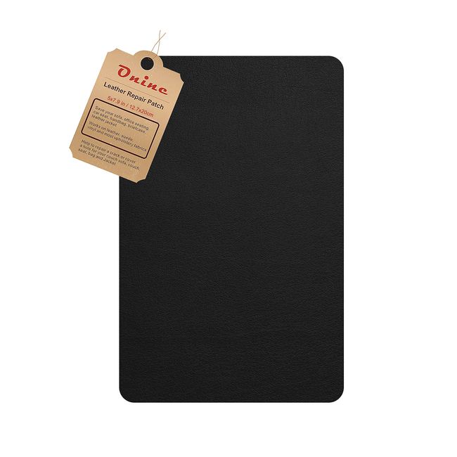 ONine Leather Repair Patch，Self-Adhesive Couch Patch，Available Anti Scratch Leather 5”X7.9”(12.7cm x 20cm) Peel and Stick for Sofas, Car Seats Hand Bags Jackets(New Black)