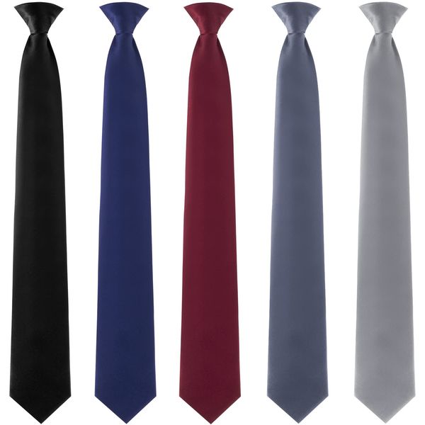 Clip on Ties for Men Solid Color Men's Tie Clip on Ties 20 Inch Pretied Men's Clip Ties Uniform Solid Clip on Tie (Black, Grey, Blue, Burgundy, Light Grey, 5 Pieces)