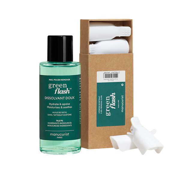 Manucurist • Green Flash Gel Polish Remover & Nail Clips Duo • Remover for Green Flash Semi Permanent & Classic Green Nail Polish + Nail Clips • Easy & Express removal in 1 minute