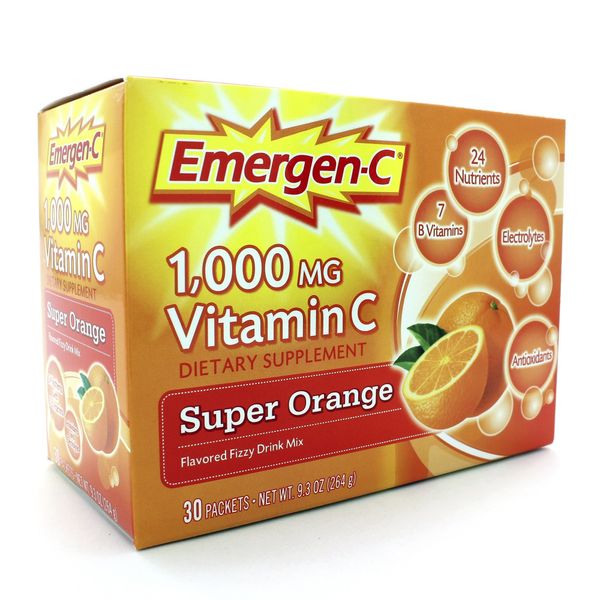 Emergen-C Vitamin C Flavored Fizzy Drink Mix Packets, Super Orange 30 ea