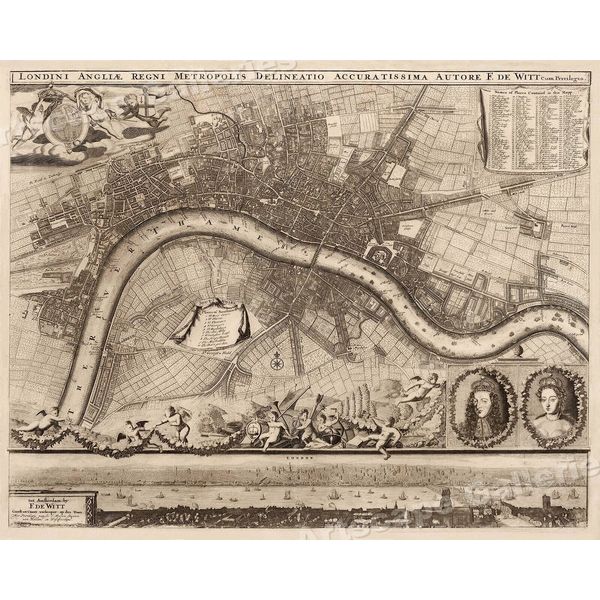 1693 London de Witt Historic Old Map - 20x24