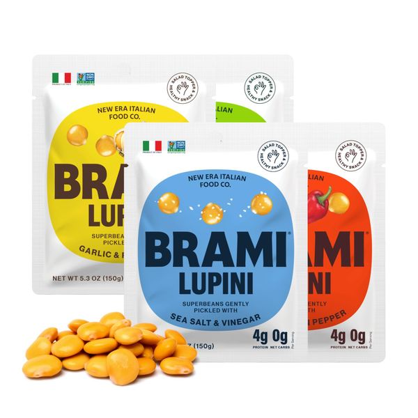 BRAMI Lupini Beans Snack, Variety Pack | 7g Plant Protein, 0g Net Carbs | Vegan, Keto, Plant Based, Mediterranean Diet | Pickled Vegetable |5.3 Ounce (4 Count)