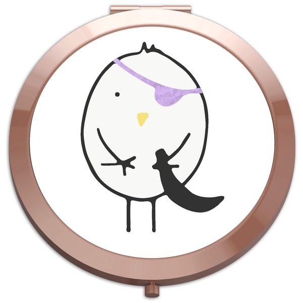 Doodle style pirate bird with patch compact pocket mirror - rose gold round circle shape