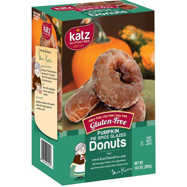 Katz Gluten Free Pumpkin Spice Glazed Donuts | Dairy Free, Nut Free, Soy Free, Gluten Free | Kosher (1 Pack of 6 Donuts, 10.5 Ounce)