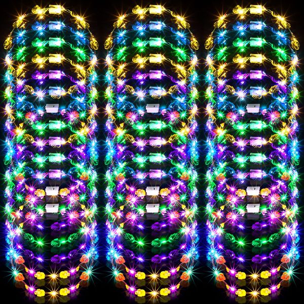 40 Pieces LED Flower Crown Light up Headband LED Hair Garlands Glow in The Dark Flower Crown LED Hair Wreath for Women Girls Brides Wedding Birthday Holiday Beach Party Hair Accessories