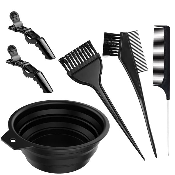 Gezimetie 6PCS Hair Dye Kit, Colouring Tint Tool Brush Kit and Bleach Mixing Bowl Comb and Bowl Set Kit Diy Salon Professional Hairdressing & Highlighting Kit for Men Women (6PCS)