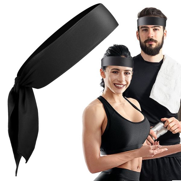 WLLHYF 1 Stück Krawatte Stirnband Sport Stirnband Unisex Kopfband Verstellbare Elastische Bandana Haarwickel Schweißbänder für Frauen Herren Basketball Fußball Outdoor Aktivitäten (schwarz)