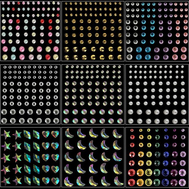 Shegazzi 9 Sheets Face Jewels Rhinestones For Makeup, Bindi Dots Face Gems Stick On Eye Rhinestone Sticker, Tears Rainbow Star Diamond Crystals Jewelry For Women Festival Accessory Nail Art Decoration