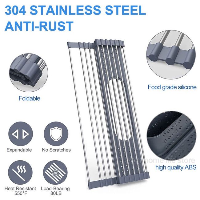 Roll up Anti Rust Stainless Steel Dish Drying Rack Dish Drainer