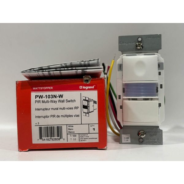 Legrand PW-103N-W PIR Multi-Way Wall Switch Sensor with Nightlight, 525 Sq Ft Co