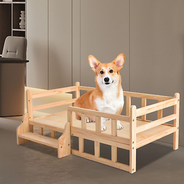 Solid Pine Wood Pet Bed Frame Elevated Fence Dog Cat Bed Rounded Corners HOT