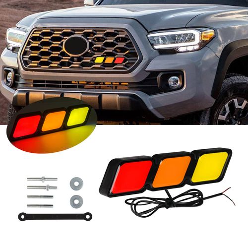 aHei Tri-Color Grille Badge Emblem LED Light Car Truck Badge Emblem lamp Fit for Tacoma 4Runner Tundra Sequoia Rav4 Highlander Decoration Accessories (Diamond)