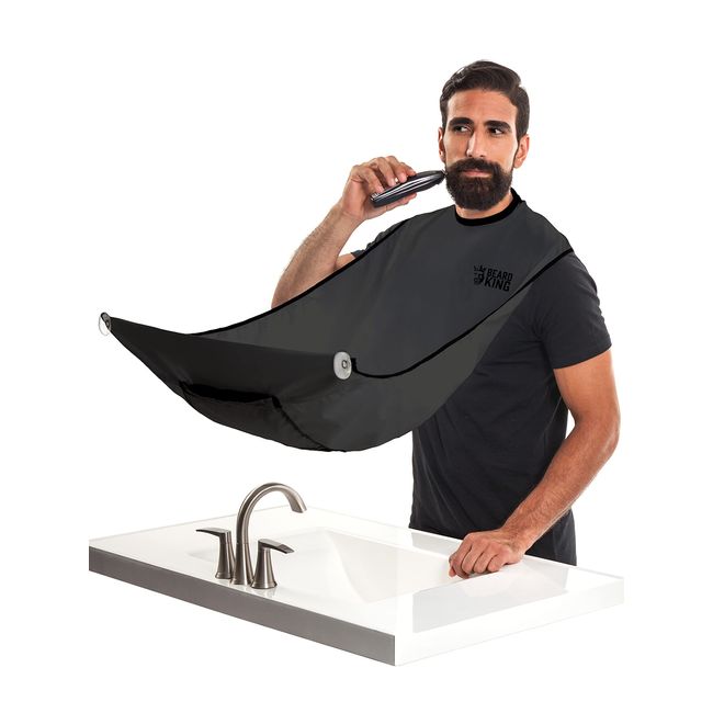 BEARD KING Beard Bib Apron for Men - the Original Cape As Seen on Shark Tank, Mens Hair Catcher for Shaving, Trimming - Grooming Accessories & Gifts for Dad or Husband - 1 Size Fits All, BLACK