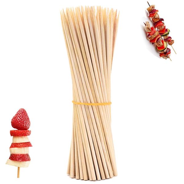 oujilet Bamboo Sticks for Grill, 50Pcs 8 inches Natural Barbecue Skewers Campfire Fondue Stick for Kebab, Appetizer, Chocolate Fountain, Marshmallow Roasting, Sausage, Fruit Party Gathering Places