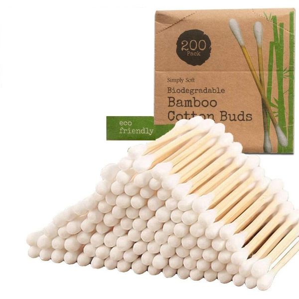 MantraRaj 200PC Bamboo Cotton Buds | 100% Eco-Friendly Biodegradable Ear Buds Cotton | Wooden Handles for Ear Cleaning,Makeup Cleaning,Keyboard Cleaning,Wound Cleaning etc