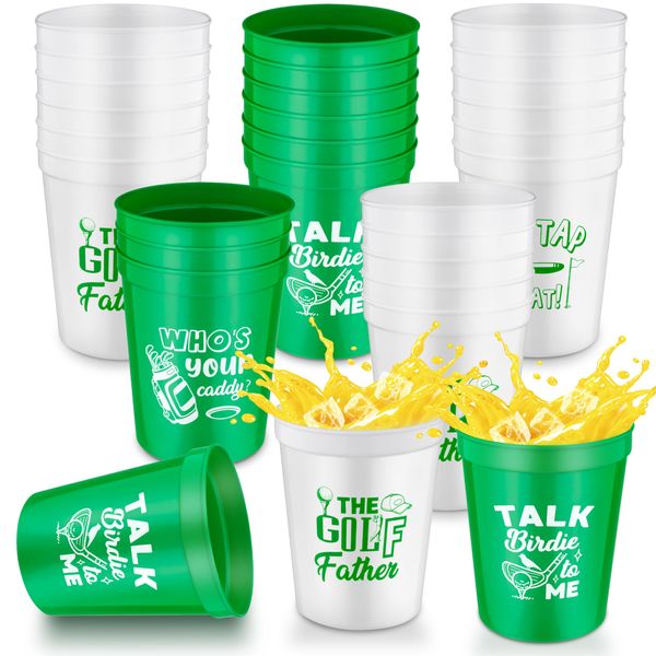 BWkoss 24Pcs Golf Party Cups Bulk 16oz Golf Ball Plastic Cups Reusable Golf Drinking Plastic Cups Hot Cold Drink Wine Coffee for Home School Golf Ball Themed Holiday Birthday Party Favors Supplies