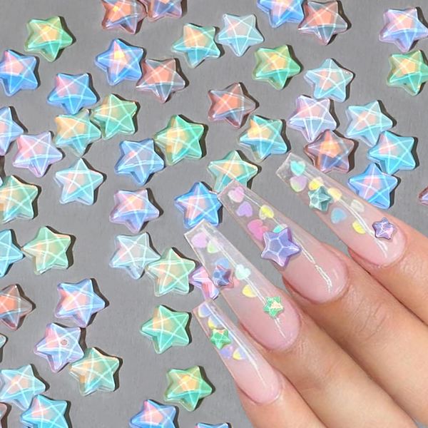 50pcs Mocha Star Kawaii Nail Charms 6MM Star Charms for Nails 3D Mini Stars Nail Rhinestones Nail Art Charms Flatback Rhinestones for Nails Design Candy Color Nail Gems Crystal Diamonds Nail Supplies