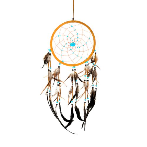 Dream Catcher Dreamcatcher - Brown Suede with Turquoise Details - Handmade, Large Size - 28" Long x 9" Diameter - OMA® Brand