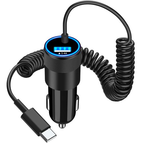 [Apple MFi Certified] iPhone 16 Car Charger Fast Charging, Caiinei 4.8A USB Power Cigarette Lighter USB C Car Charger with 6FT Type C Coiled Cord for iPhone 16/16 Pro/16 Plus/16 Pro Max/15/15 Pro/iPad