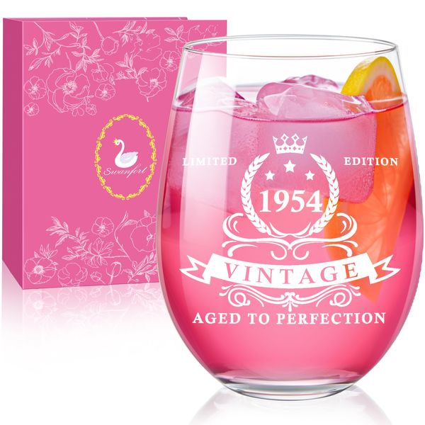 Swanfort 70th Birthday Gifts for Women,Wine Glass for 70 Years Old Birthday Gift,70th Birthday Decorations for Her, 70th Wine Glass Birthday Gifts Ideas for Sister, Mom and Lovers with Gift Box