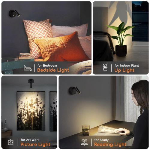 URTOM Wireless Spot Lights Indoor with Remote Up Lights Indoor Picture Light Battery Operated Spotlights with Timer Dimmable Accent Uplighting Indoor Stick on Wall Light for Plant Artwork, 1 Pack