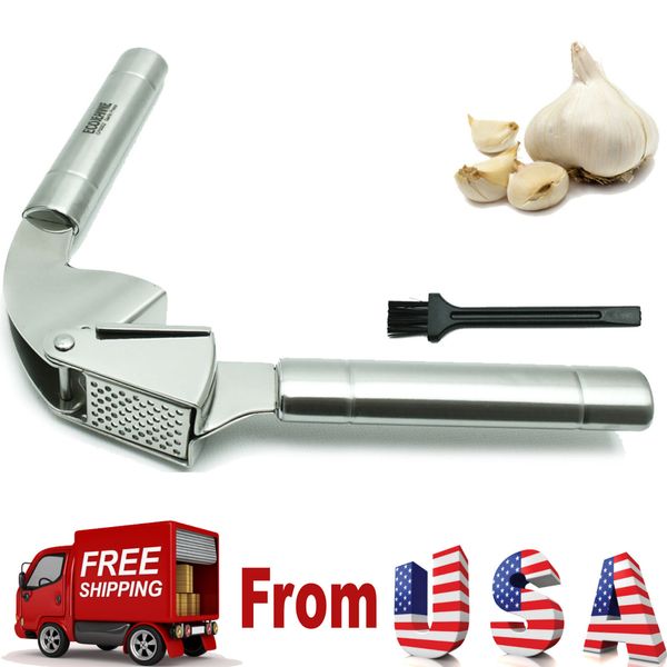 EcoJeannie Professional Garlic Press (Free Brush) w/Round Holes, Mincer, Crusher