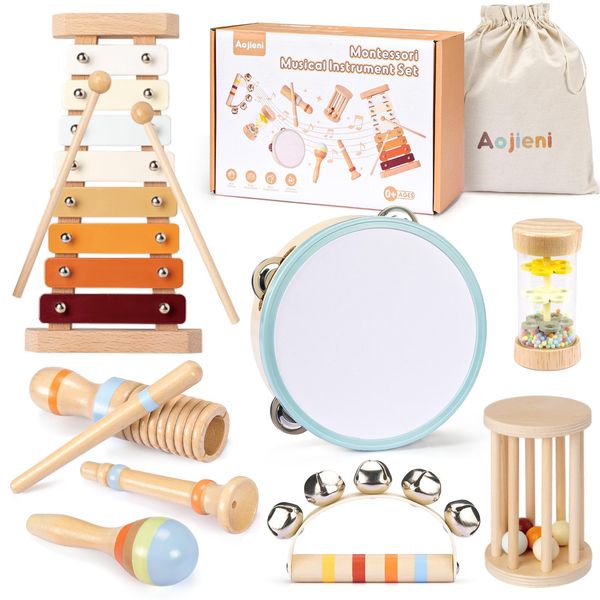 Musical Toys for Toddlers, Montessori Toys for Ages 0+, Wooden Musical Instruments Baby Toys for 1st Birthday, Music Preschool Educational Toys Xylophone for Kids Boy and Girl