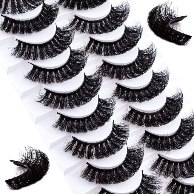 False Eyelashes Russian Strip Lashes 10 Pairs Reusable Natural Look Faux Mink Lashes Fluffy Volume Wispy Fake Eyelashes Handmade Thick Soft Long Dramatic Eyelashes (6D10)