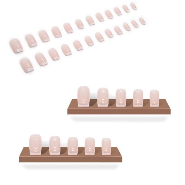 24 Pcs French Tip False Nails, Square Short False Nails with Nail Glue, Press on Nails Stick on Nails for Women and Girls Nail Art (Gentle Girl)