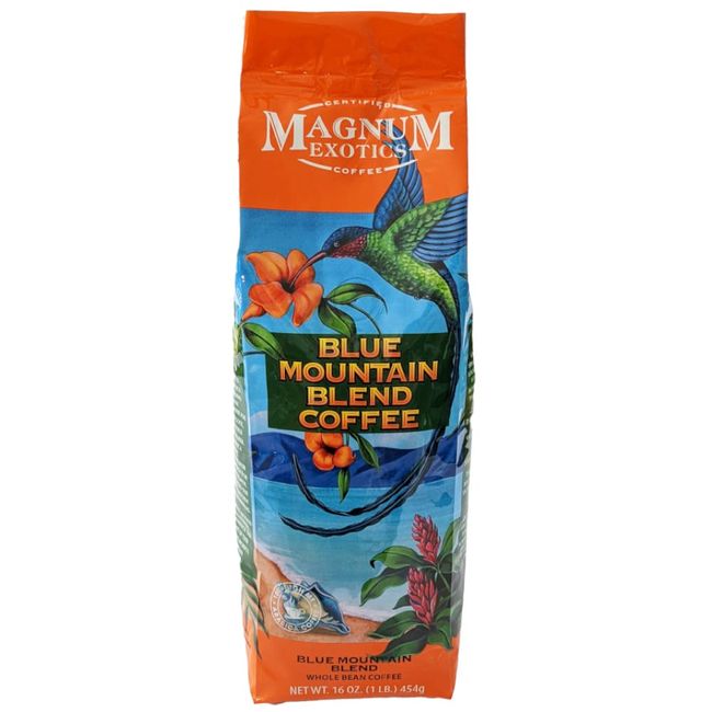 Magnum Exotics Coffee, Blue Mountain Coffee Blend - Light-Medium Roast, Whole Bean, Made from 100% Arabica Bean Coffee, Rich & Smooth Flavor, Fresh Roast - Blue Mountain Blend, 1 Lb (Pack of 1)