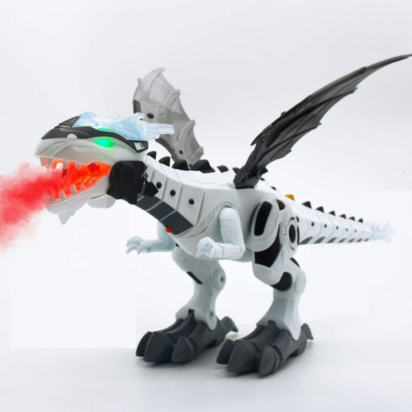 Kome Walking Dinosaur Toy with Breathing Smoke, Battery Powered Christmas Toy Shaking Head, Light Up Eyes and Sounds Mist Spray Flashing Lights Robot