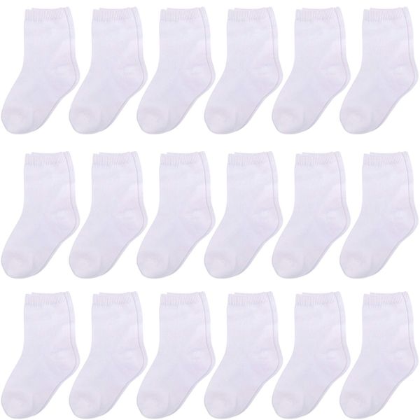 Duufin 18 Pairs Toddler Crew Socks White Kids Mid Cut Half Cushion Socks Breathable Unisex Toddler Socks for Baby Girls and Boys, 2-4 Years