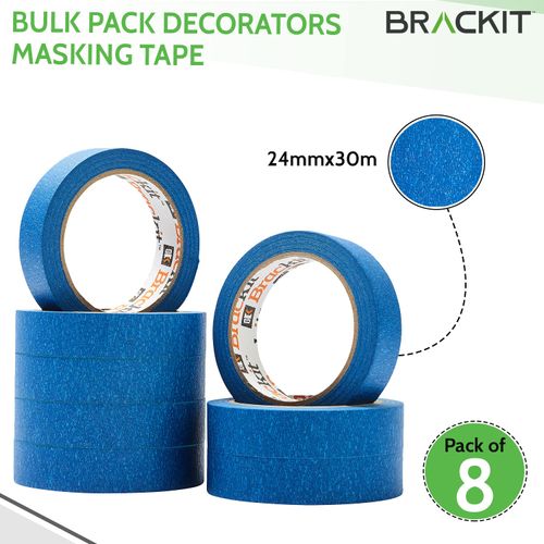 brackit Blue Decorators Masking Tape 24mm x 30m; 8 Bulk Roll Pack – Easy Removal Sharp Finish For Painting Decorating or Arts…