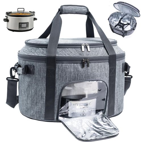 Double-Layer Slow Cooker Carrying Bag for 6-8 Quart CrockPot and Hamlton Beach Slow Cooker, Travel Bag with Lid Fastener for Crock-pot, Portable Carrier Case Slow Cooker Bag with See-thought Window