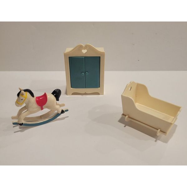 Fisher Price 1977 Baby's Room #257 Wardrobe, Cradle, and Rocking Horse