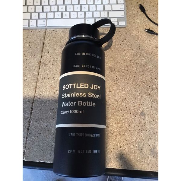 BOTTLED JOY Stainless Steel Water Bottle with Reusable Ice  BPA Free 32oz BLACK