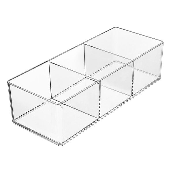 JessLab Drawer Organizer, 3-Compartment Acrylic Makeup Organizer Cosmetic Storage Jewelry Display for Desk Wardrobe Bathroom Vanity Countertop, Transparent