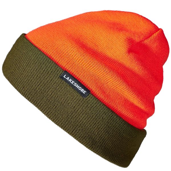 Lakeshore® Reversible Hunting Beanie, Orange Winter Hat, Warning, Signal Hat for Driven Hunting, Orange/Olive, One Size