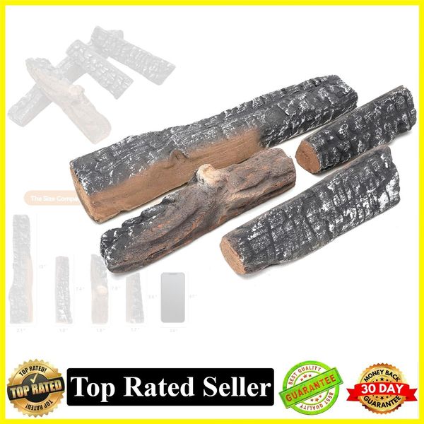 Gas Fireplace Logs 4Pcs Ceramic Wood Logs Accessories for Gas Inserts Ethanol