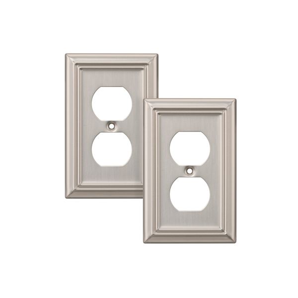 DEWENWILS Duplex Outlet Covers, Brushed Nickel Outlet Wall Plates,Metal,2 Pack