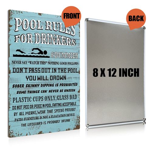 BEASTZHENG Swimming Pool Rules for Drinkers Sign Metal Tin Sign Wall Decor Blue Pool Sign for Home Decor Gifts - 8x12 Inch