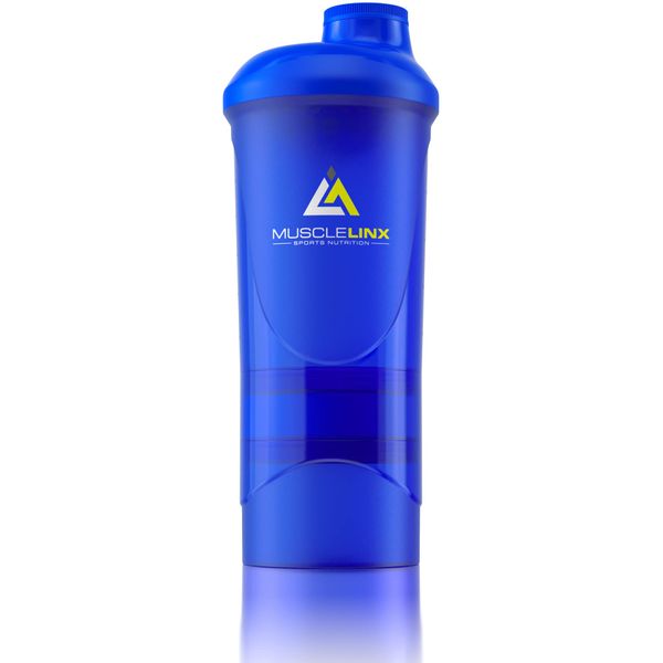 Blue Protein Shaker Plus Storage Screw top 100% Leak Proof Drinks Bottle 500ml to 700ml by Musclelinx