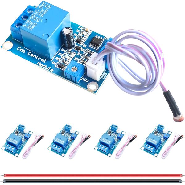 DAOKAI 5PCS Photoresistor Module 12V Light Automatic Control Relay Module XH-M131 Detection Sensor Relay Module Automatic Light Control Switch with 24AWG Wire