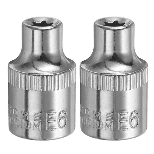 HARFINGTON 2pcs E-Torx Socket 3/8" Drive E6 External Torx Deep Socket CR-V 6 Point Spline Socket Star Female Bit Socket for Auto Repairs Home Maintenance DIY Hand-making 1.2" Length