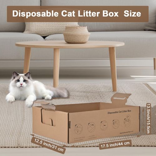 2 Pack Disposable Litter Boxes for Cats, 17.4" x 12.3" x5.4" Large Cardboard Cat Litter Box, Extra Thick Portable Travel Litter Box for Cats, Foldable, Waterproof, Leak Resistant (Large, Count, 2)