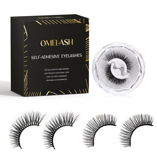 Self Adhesive Eyelashes, False Eyelashes No Glue or Eyeliner Needed, Reusable Self-Adhesive Eyelashes, Stable/Non-slip Waterproof